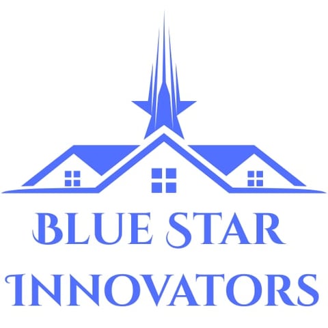 Blue Star Innovators logo featuring a star above three houses with the company name below